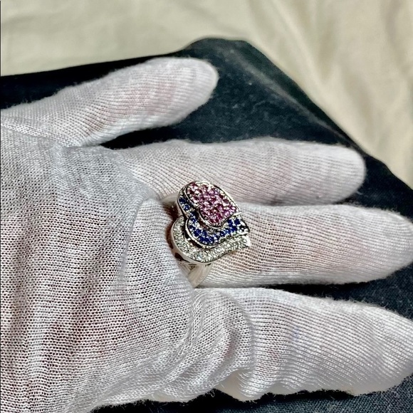 SALE ✅ NEW  14 KARATS WHITE GOLD RING WITH DIAMONDS,SAPPHIRE,PINK QTS - Picture 6 of 13